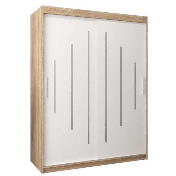 MEBLE KRYSPOL - Kleiderschrank, Schlafzimmerschrank - Schrank Zwei Türen - 4 Fachböden, 2 Stangen, Fachboden - Garderobenschrank York, Körperfarbe Sonoma, Frontfarbe Weiß - 150x62x200cm
