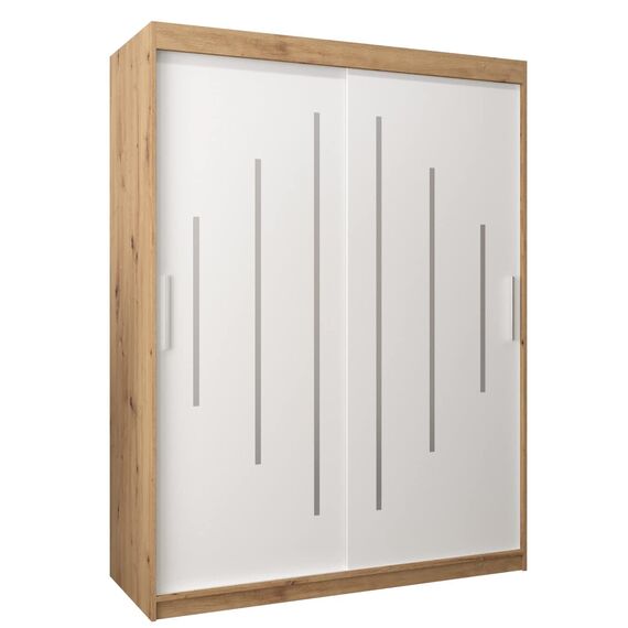 MEBLE KRYSPOL - Kleiderschrank, Schlafzimmerschrank - Schrank Zwei Türen - 4 Fachböden, 2 Stangen, Fachboden - Garderobenschrank York, Körperfarbe Artisan, Frontfarbe Weiß - 150x62x200cm