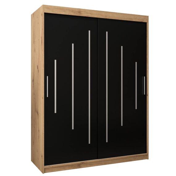 MEBLE KRYSPOL - Kleiderschrank, Schlafzimmerschrank - Schrank Zwei Türen - 4 Fachböden, 2 Stangen, Fachboden - Garderobenschrank York, Körperfarbe Artisan, Frontfarbe Schwarz - 150x62x200cm