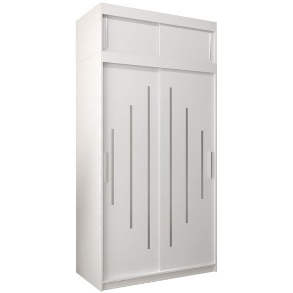 Kryspol Schwebetürenschrank York 120 cm Kleiderschrank mit Kleiderstange und Einlegeboden Schlafzimmer- Wohnzimmerschrank Schiebetüren Modern Design (Weiß mit Erweiterung)