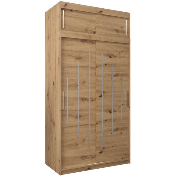 Kryspol Schwebetürenschrank York 120 cm Kleiderschrank mit Kleiderstange und Einlegeboden Schlafzimmer- Wohnzimmerschrank Schiebetüren Modern Design (Artisan Eiche mit Erweiterung)