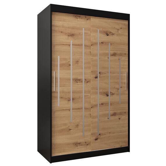 MEBLE KRYSPOL - Kleiderschrank, Schlafzimmerschrank - Schrank Zwei Türen - 4 Fachböden, 2 Stangen, Fachboden - Garderobenschrank York, Körperfarbe Schwarz, Frontfarbe Artisan - 120x62x200cm