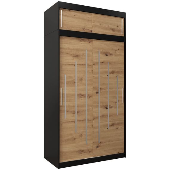 Kryspol Schwebetürenschrank York 120 cm Kleiderschrank mit Kleiderstange und Einlegeboden Schlafzimmer- Wohnzimmerschrank Schiebetüren Modern Design (Schwarz + Artisan Eiche mit Erweiterung)