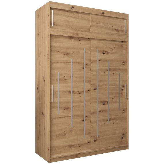 Kryspol Schwebetürenschrank York 150 cm Kleiderschrank mit Kleiderstange und Einlegeboden Schlafzimmer- Wohnzimmerschrank Schiebetüren Modern Design (Artisan Eiche mit Erweiterung)