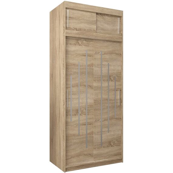 Kryspol Schwebetürenschrank York 100 cm Kleiderschrank mit Kleiderstange und Einlegeboden Schlafzimmer- Wohnzimmerschrank Schiebetüren Modern Design (Sonoma mit Erweiterung)