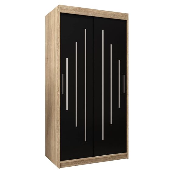 MEBLE KRYSPOL - Kleiderschrank, Schlafzimmerschrank - Schrank Zwei Türen - 4 Fachböden, 2 Stangen, Fachboden - Garderobenschrank York, Körperfarbe Sonoma, Frontfarbe Schwarz - 100x62x200cm