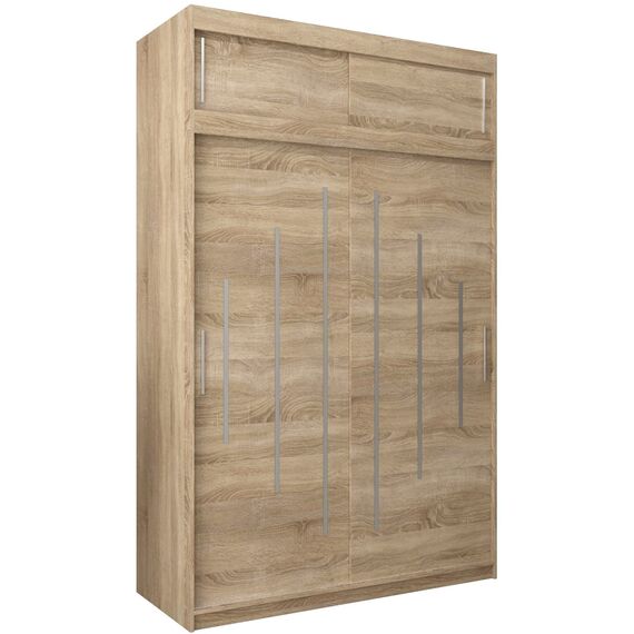 Kryspol Schwebetürenschrank York 150 cm Kleiderschrank mit Kleiderstange und Einlegeboden Schlafzimmer- Wohnzimmerschrank Schiebetüren Modern Design (Sonoma mit Erweiterung)