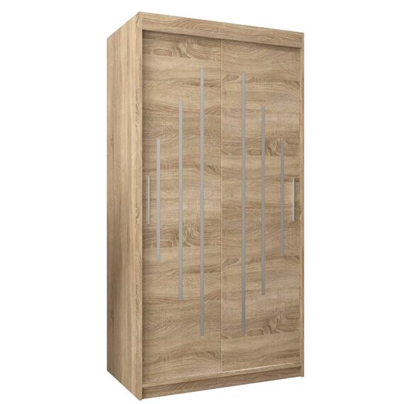 MEBLE KRYSPOL - Kleiderschrank, Schlafzimmerschrank - Schrank Zwei Türen - 4 Fachböden, 2 Stangen, Fachboden - Garderobenschrank York, Körperfarbe Sonoma, Frontfarbe Sonoma - 100x62x200cm