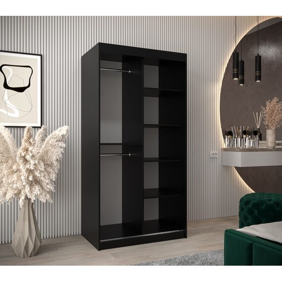 MEBLE KRYSPOL - Kleiderschrank, Schlafzimmerschrank - Schrank Zwei Türen - 4 Fachböden, 2 Stangen, Fachboden - Garderobenschrank York, Körperfarbe Schwarz, Frontfarbe Artisan - 100x62x200cm