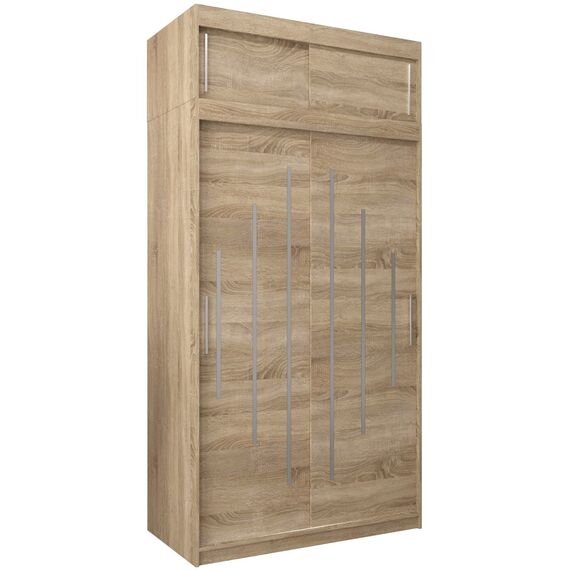 Kryspol Schwebetürenschrank York 120 cm Kleiderschrank mit Kleiderstange und Einlegeboden Schlafzimmer- Wohnzimmerschrank Schiebetüren Modern Design (Sonoma mit Erweiterung)