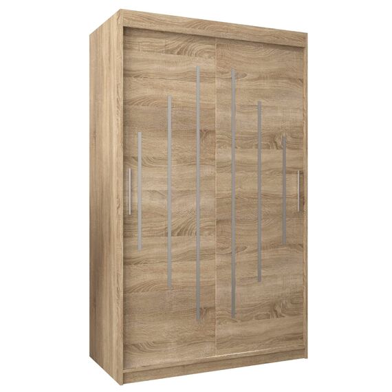 MEBLE KRYSPOL - Kleiderschrank, Schlafzimmerschrank - Schrank Zwei Türen - 4 Fachböden, 2 Stangen, Fachboden - Garderobenschrank York, Körperfarbe Sonoma, Frontfarbe Sonoma - 120x62x200cm