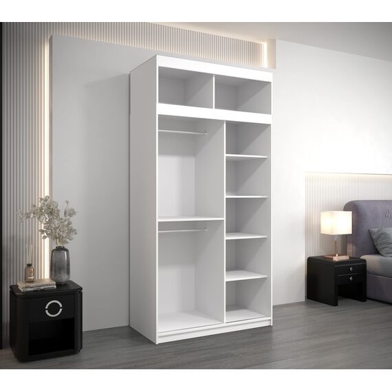 Kryspol Schwebetürenschrank York 120 cm Kleiderschrank mit Kleiderstange und Einlegeboden Schlafzimmer- Wohnzimmerschrank Schiebetüren Modern Design (Weiß + Artisan Eiche mit Erweiterung)