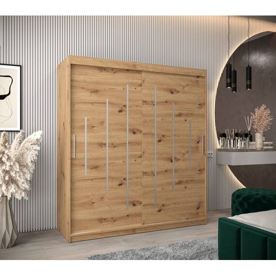 MEBLE KRYSPOL - Kleiderschrank, Schlafzimmerschrank - Schrank Zwei Türen - 4 Fächer rechts, Links, 2 Stangen, Fach - Garderobenschrank York, Körperfarbe Artisan, Frontfarbe Artisan - 180x62x200cm