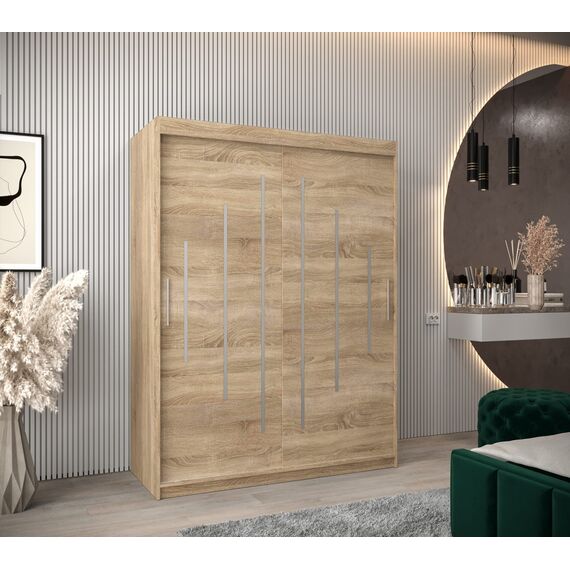 MEBLE KRYSPOL - Kleiderschrank, Schlafzimmerschrank - Schrank Zwei Türen - 4 Fachböden, 2 Stangen, Fachboden - Garderobenschrank York, Körperfarbe Sonoma, Frontfarbe Sonoma - 150x62x200cm