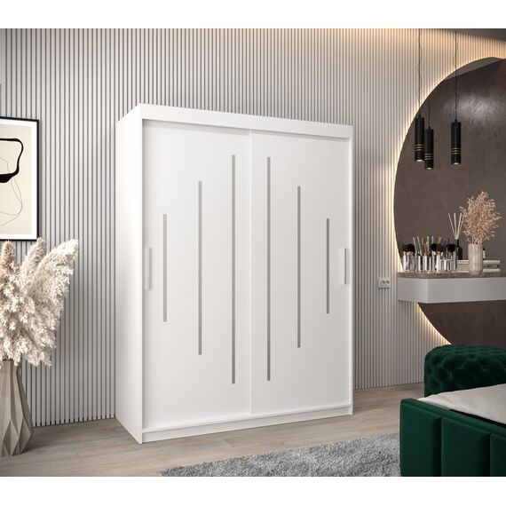 MEBLE KRYSPOL - Kleiderschrank, Schlafzimmerschrank - Schrank Zwei Türen - 4 Fachböden, 2 Stangen, Fachboden - Garderobenschrank York, Körperfarbe Weiß, Frontfarbe Weiß - 150x62x200cm