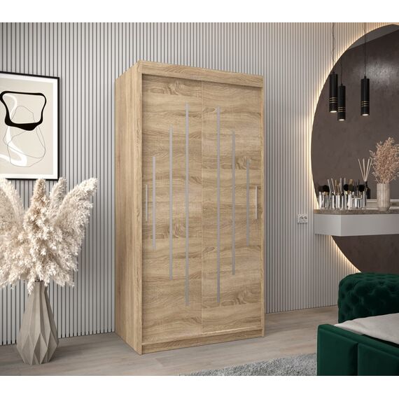 MEBLE KRYSPOL - Kleiderschrank, Schlafzimmerschrank - Schrank Zwei Türen - 4 Fachböden, 2 Stangen, Fachboden - Garderobenschrank York, Körperfarbe Sonoma, Frontfarbe Sonoma - 100x62x200cm