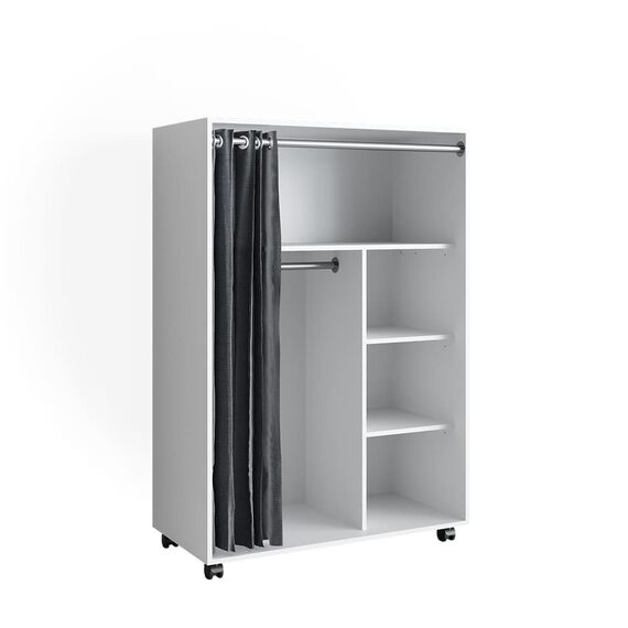 Vicco Kleiderschrank Doros, Weiß, 100 x 146.6 cm mit Rollen, mit Rollen zur flexiblen Platzierung im Raum