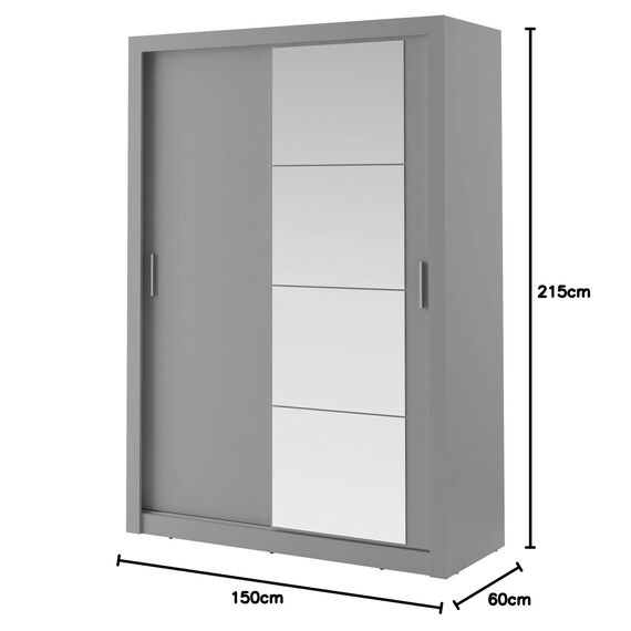 Schwebetürenschrank Kleiderschrank AR-04 ARTI Garderobenschrank mit Spiegel Schiebetürenschrank (Grau Matt)