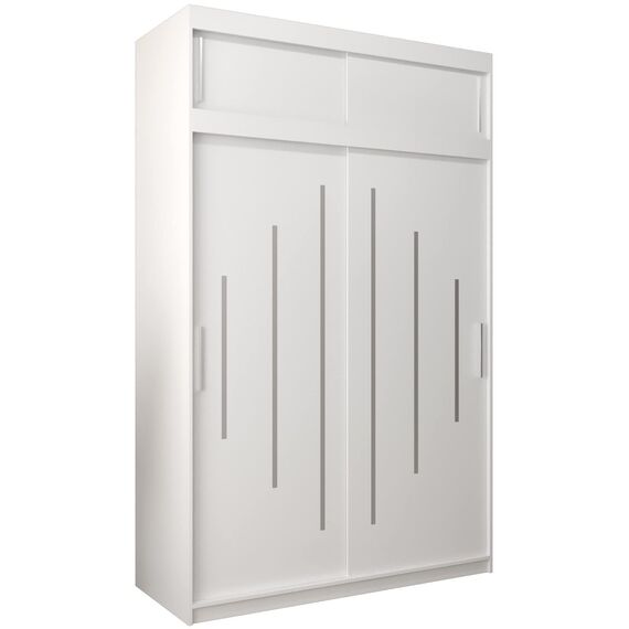 Kryspol Schwebetürenschrank York 150 cm Kleiderschrank mit Kleiderstange und Einlegeboden Schlafzimmer- Wohnzimmerschrank Schiebetüren Modern Design (Weiß mit Erweiterung)