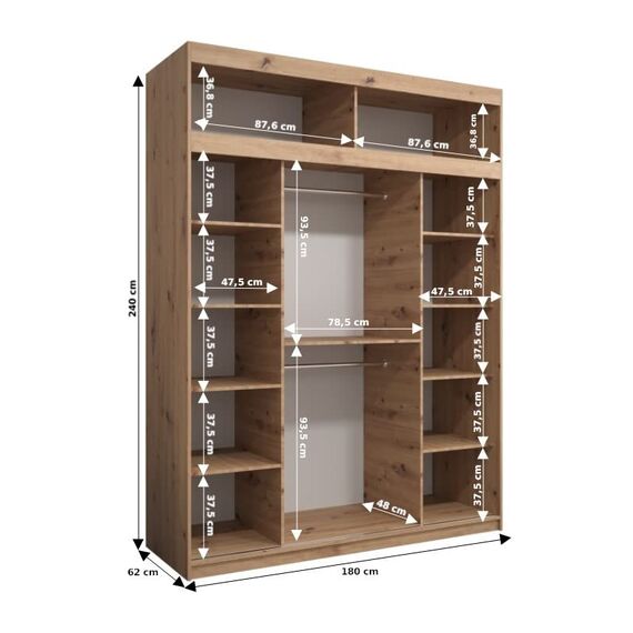 Kryspol Schwebetürenschrank York 180 cm Kleiderschrank mit Kleiderstange und Einlegeboden Schlafzimmer- Wohnzimmerschrank Schiebetüren Modern Design (Schwarz mit Erweiterung)