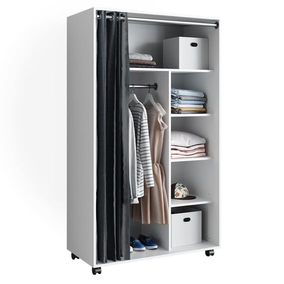 Vicco Kleiderschrank Doros, Weiß, 100 x 168 cm, mit Rollen zur flexiblen Platzierung im Raum