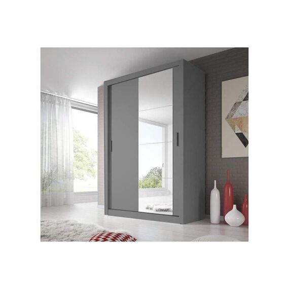 Schwebetürenschrank Kleiderschrank AR-04 ARTI Garderobenschrank mit Spiegel Schiebetürenschrank (Grau Matt)