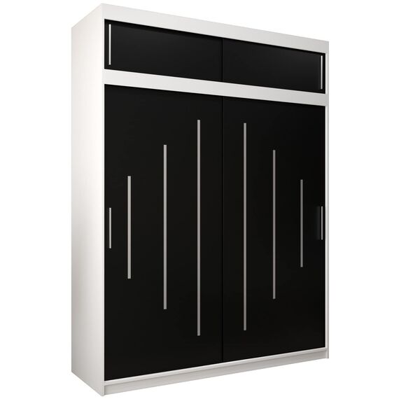 Kryspol Schwebetürenschrank York 180 cm Kleiderschrank mit Kleiderstange und Einlegeboden Schlafzimmer- Wohnzimmerschrank Schiebetüren Modern Design (Weiß + Schwarz mit Erweiterung)