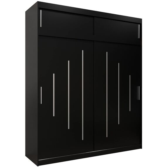 Kryspol Schwebetürenschrank York 200 cm Kleiderschrank mit Kleiderstange und Einlegeboden Schlafzimmer- Wohnzimmerschrank Schiebetüren Modern Design (Schwarz mit Erweiterung)