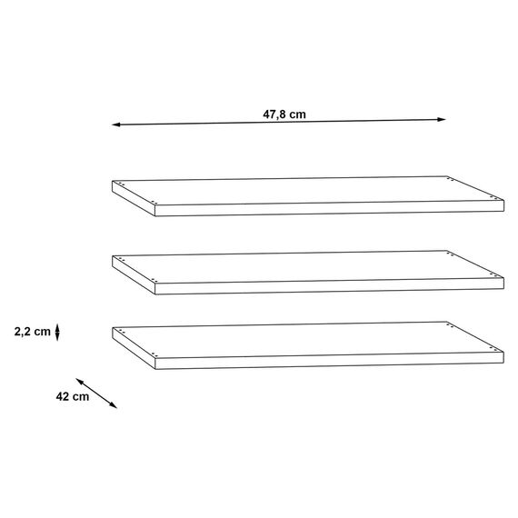 FORTE 3-er Set Einlegeböden schmal, Holzwerstoff, grau, 47,8 x 42 x 2,2 cm