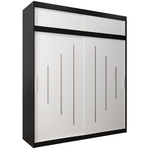 Kryspol Schwebetürenschrank York 200 cm Kleiderschrank mit Kleiderstange und Einlegeboden Schlafzimmer- Wohnzimmerschrank Schiebetüren Modern Design (Schwarz + Weiß mit Erweiterung)