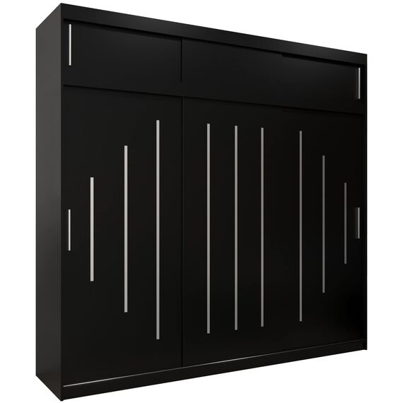Kryspol Schwebetürenschrank York 250 cm Kleiderschrank mit Kleiderstange und Einlegeboden Schlafzimmer- Wohnzimmerschrank Schiebetüren Modern Design (Schwarz mit Erweiterung)
