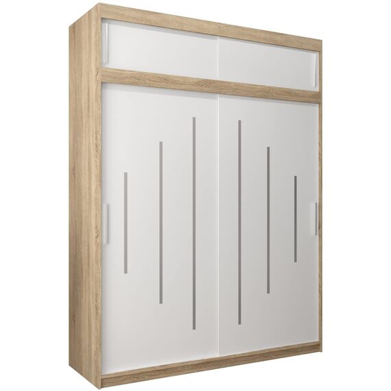 Kryspol Schwebetürenschrank York 180 cm Kleiderschrank mit Kleiderstange und Einlegeboden Schlafzimmer- Wohnzimmerschrank Schiebetüren Modern Design (Sonoma + Weiß mit Erweiterung)