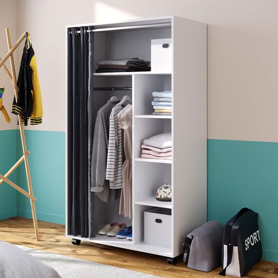 Vicco Kleiderschrank Doros, Weiß, 100 x 168 cm, mit Rollen zur flexiblen Platzierung im Raum