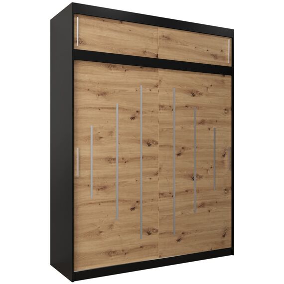 Kryspol Schwebetürenschrank York 180 cm Kleiderschrank mit Kleiderstange und Einlegeboden Schlafzimmer- Wohnzimmerschrank Schiebetüren Modern Design (Schwarz + Artisan Eiche mit Erweiterung)