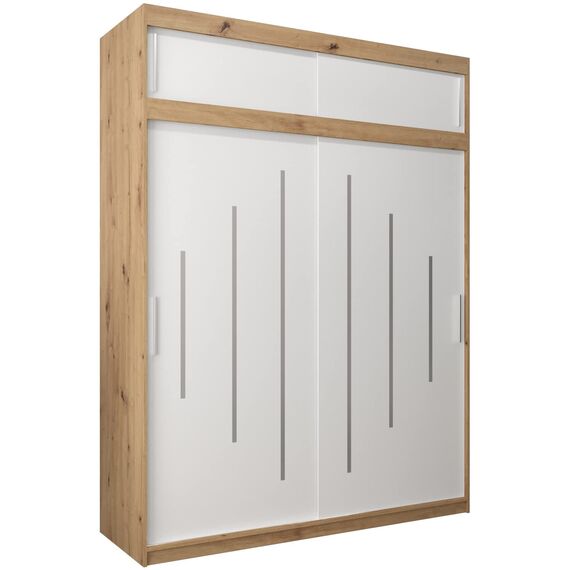 Kryspol Schwebetürenschrank York 180 cm Kleiderschrank mit Kleiderstange und Einlegeboden Schlafzimmer- Wohnzimmerschrank Schiebetüren Modern Design (Artisan Eiche + Weiß mit Erweiterung)