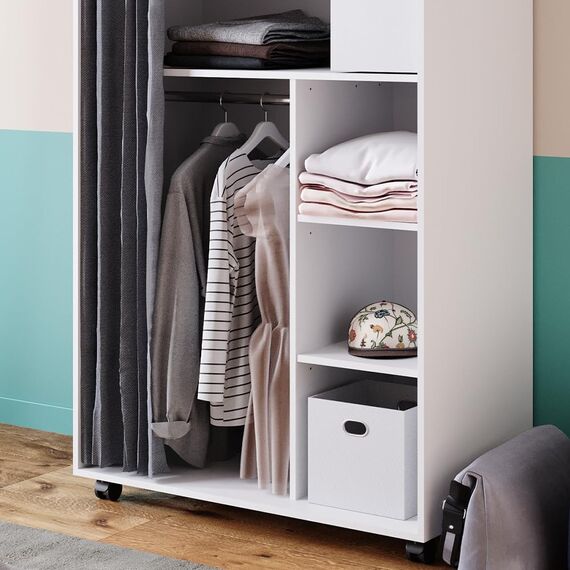 Vicco Kleiderschrank Doros, Weiß, 100 x 146.6 cm mit Rollen, mit Rollen zur flexiblen Platzierung im Raum