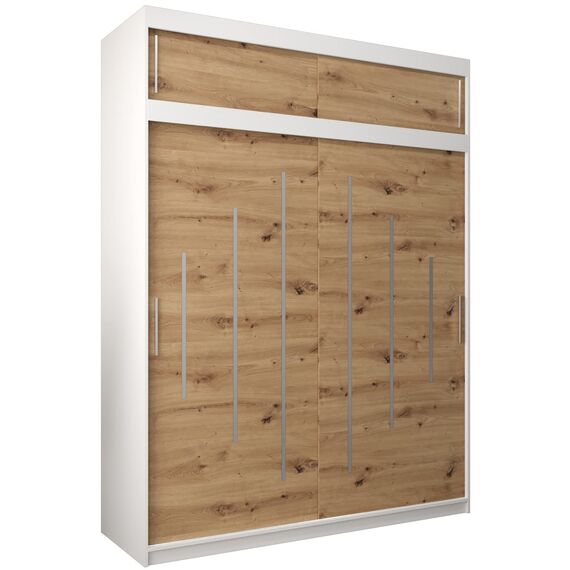 Kryspol Schwebetürenschrank York 180 cm Kleiderschrank mit Kleiderstange und Einlegeboden Schlafzimmer- Wohnzimmerschrank Schiebetüren Modern Design (Weiß + Artisan Eiche mit Erweiterung)