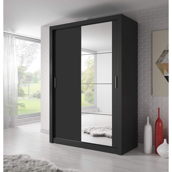 Schwebetürenschrank Kleiderschrank AR-04 ARTI Garderobenschrank mit Spiegel Schiebetürenschrank (Schwarz Matt)
