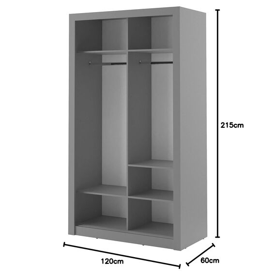 Schwebetürenschrank Kleiderschrank AR-06 ARTI Garderobenschrank mit Spiegel Schiebetürenschrank (Grau Matt)