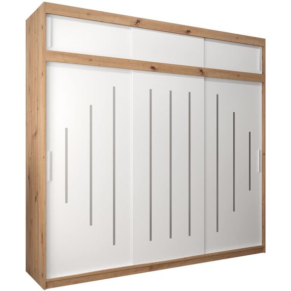 Kryspol Schwebetürenschrank York 250 cm Kleiderschrank mit Kleiderstange und Einlegeboden Schlafzimmer- Wohnzimmerschrank Schiebetüren Modern Design (Artisan Eiche + Weiß mit Erweiterung)