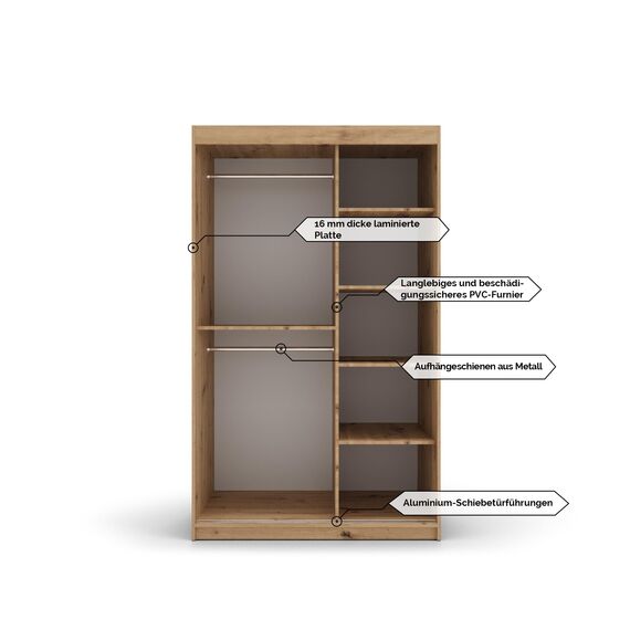 MEBLE KRYSPOL - Kleiderschrank, Schlafzimmerschrank - Schrank Zwei Türen - 4 Fachböden, 2 Stangen, Fachboden - Garderobenschrank York, Körperfarbe Weiß, Frontfarbe Sonoma - 150x62x200cm