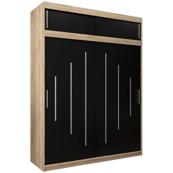 Kryspol Schwebetürenschrank York 180 cm Kleiderschrank mit Kleiderstange und Einlegeboden Schlafzimmer- Wohnzimmerschrank Schiebetüren Modern Design (Sonoma + Schwarz mit Erweiterung)