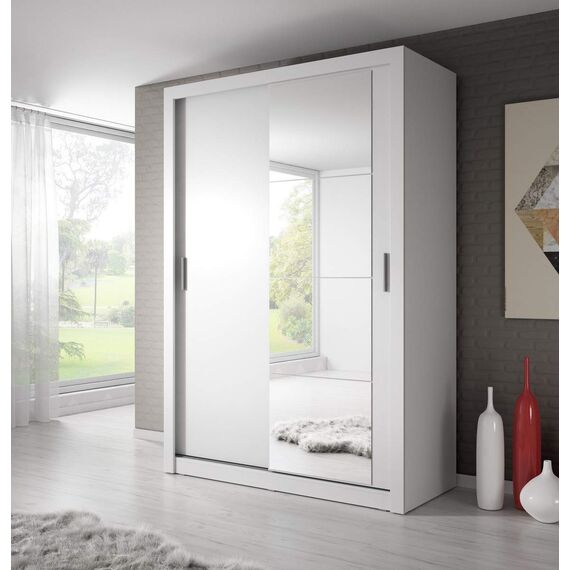 Schwebetürenschrank Kleiderschrank AR-04 ARTI Garderobenschrank mit Spiegel Schiebetürenschrank (Weiß Matt)