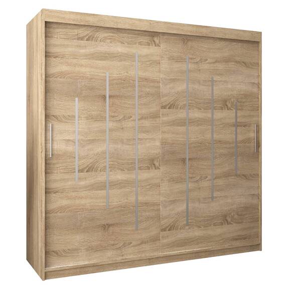 MEBLE KRYSPOL - Kleiderschrank, Schlafzimmerschrank - Schrank Zwei Türen - 4 Fächer rechts, Links, 2 Stangen, Fach - Garderobenschrank York, Körperfarbe Sonoma, Frontfarbe Sonoma - 200x62x200cm