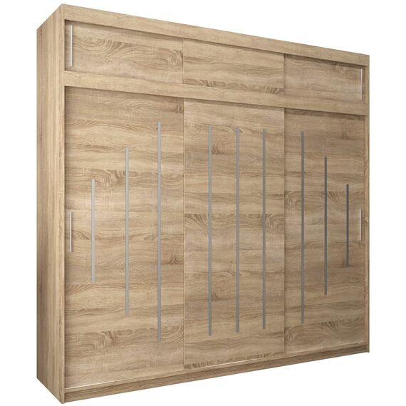 Kryspol Schwebetürenschrank York 250 cm Kleiderschrank mit Kleiderstange und Einlegeboden Schlafzimmer- Wohnzimmerschrank Schiebetüren Modern Design (Sonoma mit Erweiterung)