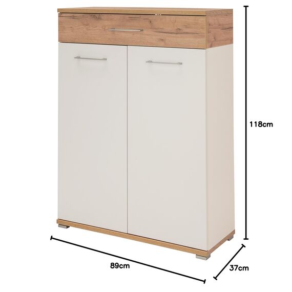 Germania 3770-513 Schuhschrank GW-Topix in Weiß/Navarra-Eiche-Nachbildung, 89 x 118 x 37 cm (BxHxT), weiß/navarra-eiche-nb., 37.00 x 89.00 x 118.00 cm