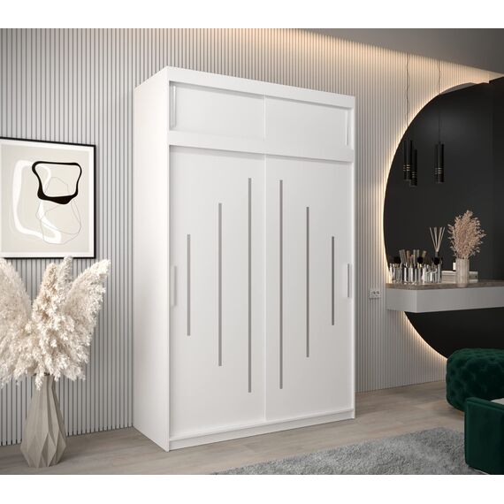 Kryspol Schwebetürenschrank York 150 cm Kleiderschrank mit Kleiderstange und Einlegeboden Schlafzimmer- Wohnzimmerschrank Schiebetüren Modern Design (Weiß mit Erweiterung)