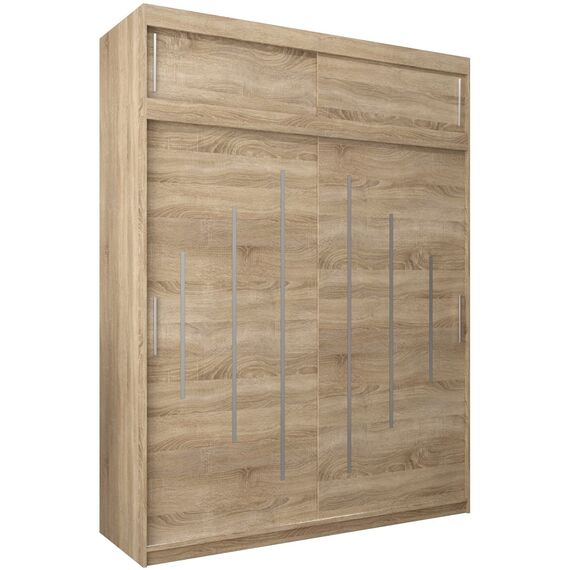 Kryspol Schwebetürenschrank York 180 cm Kleiderschrank mit Kleiderstange und Einlegeboden Schlafzimmer- Wohnzimmerschrank Schiebetüren Modern Design (Sonoma mit Erweiterung)