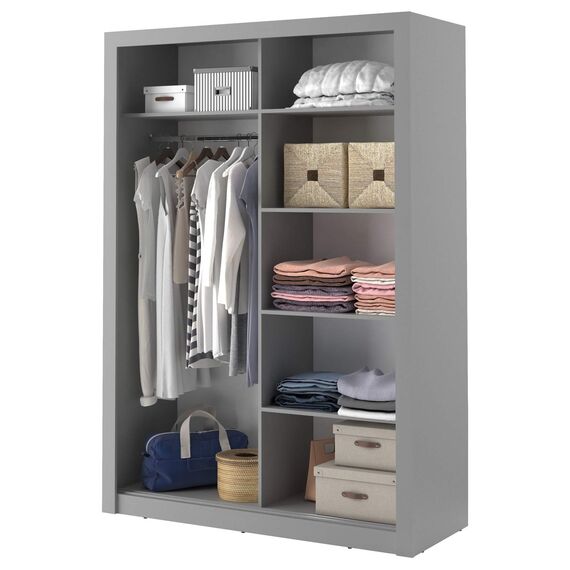 Schwebetürenschrank Kleiderschrank AR-04 ARTI Garderobenschrank mit Spiegel Schiebetürenschrank (Grau Matt)