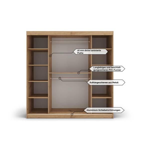 MEBLE KRYSPOL - Kleiderschrank, Schlafzimmerschrank - Schrank Zwei Türen - 4 Fächer rechts, Links, 2 Stangen, Fach - Garderobenschrank York, Körperfarbe Weiß, Frontfarbe Weiß - 180x62x200cm